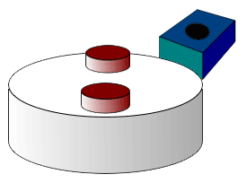 A wheel topped with two magnets that pass by a Hall effect sensor.  From Wikipedia: Hall_effect
